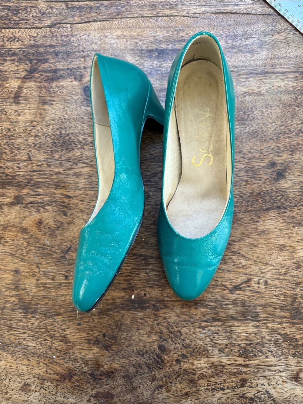 Green Leather Pumps with Subtle Heel - Selby